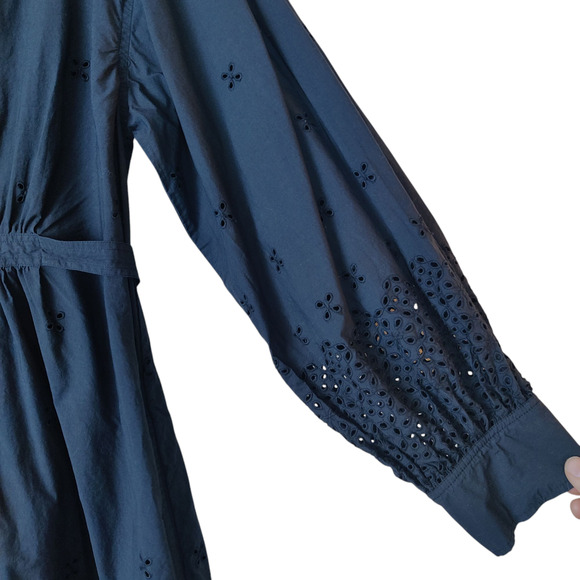 Ulla Johnson Gemma Broderie Anglaise Eyelet Cotton Poplin Shirt Dress Black 8/10 - Picture 9 of 14